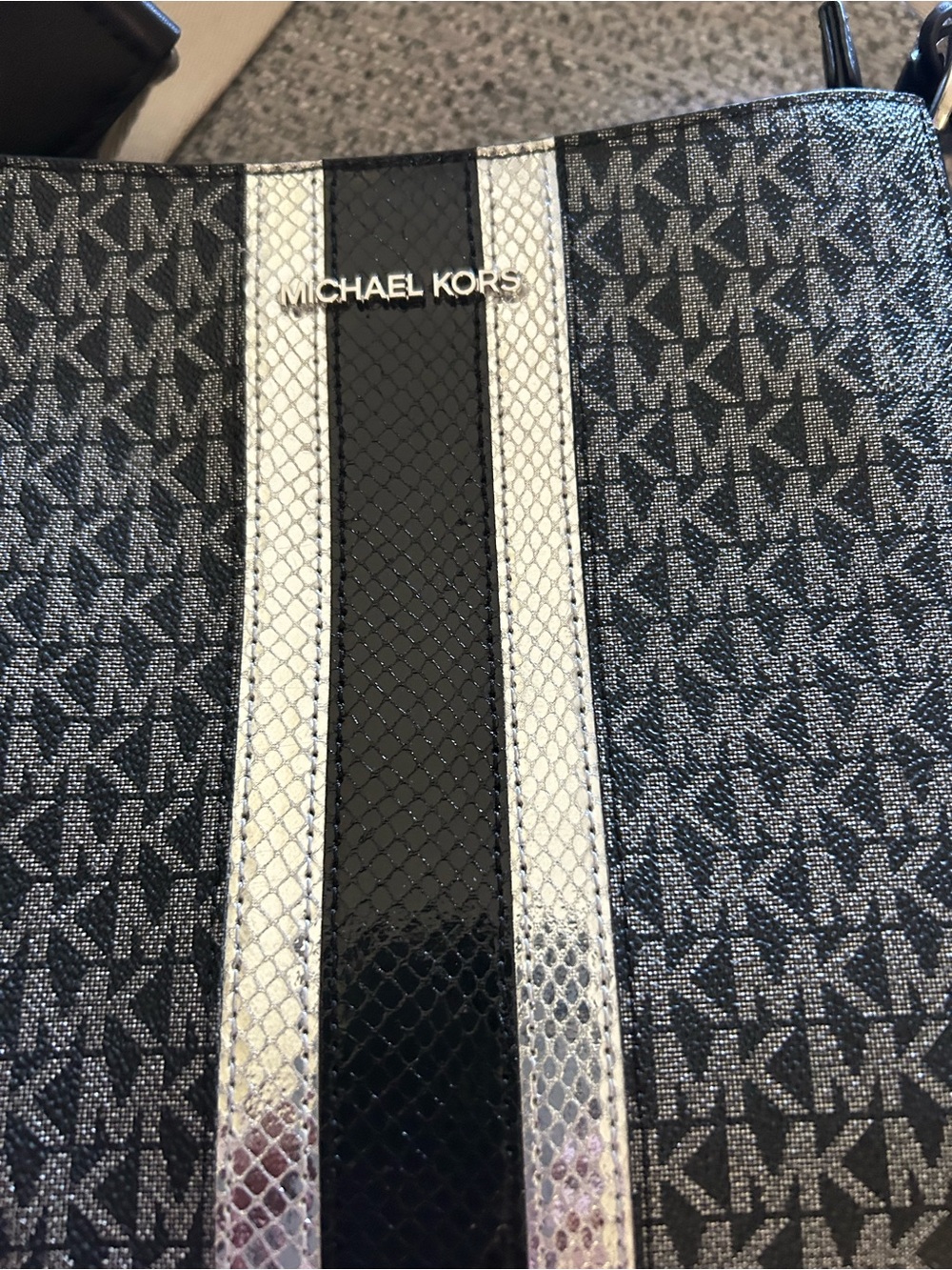 Michael Kors Black & Ivory Logo Crossbody with Contrast Center Stripe - Picture 3 of 6